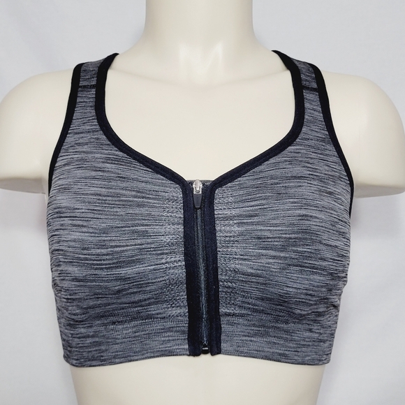MEDIUM‎ Jockey Zip-Front Padded Wire Free Sports Bra Gray & Black - Picture 1 of 9